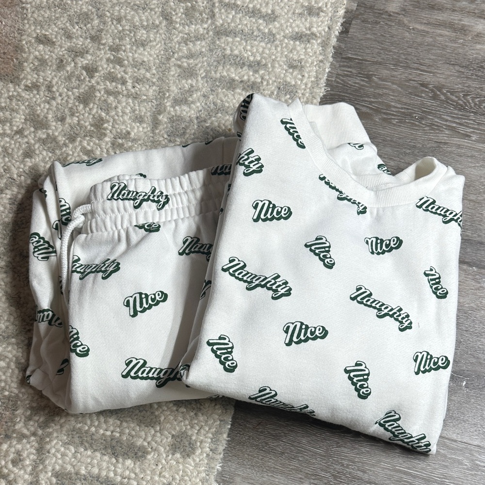 Forever 21 Christmas Pajama Set with Naughty and Nice Print